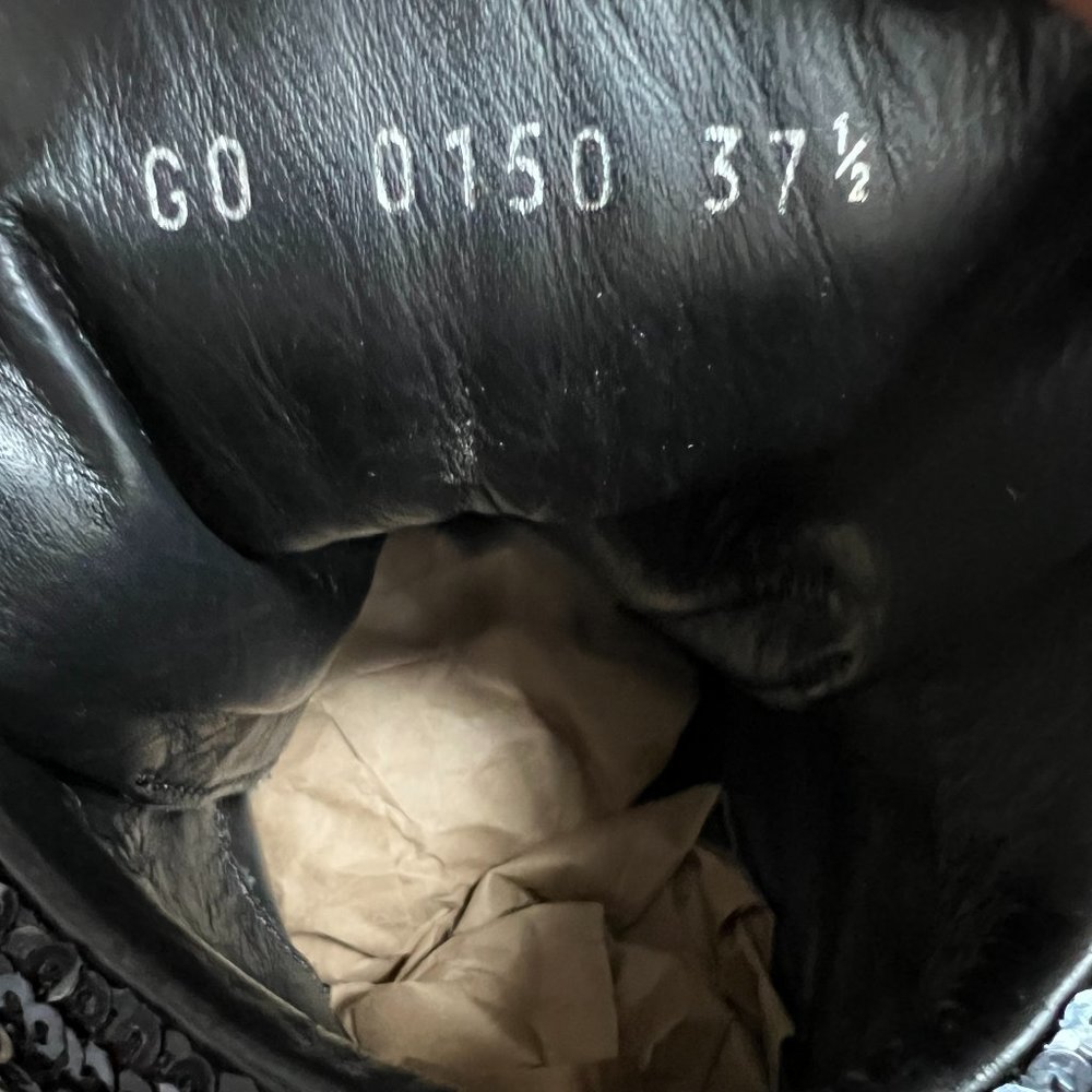 Louis Vuitton Women's Silver & Black Sequin Leather Straps High-Top Sneakers. - Picture 7 of 10